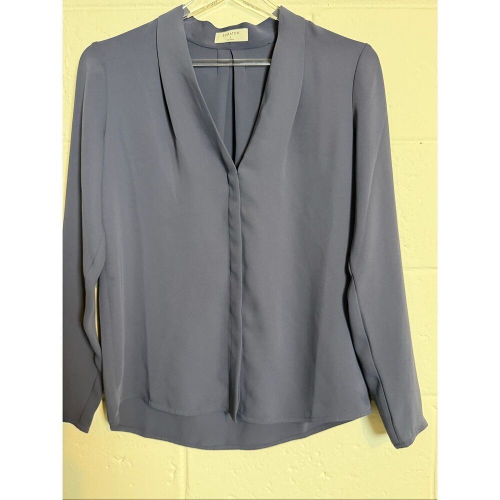 Aritzia Babaton Akira Power Blouse Navy Blue Size Small Minimalist Career Wear B